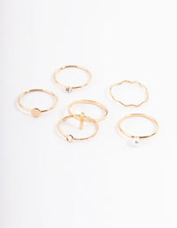Gold Dainty Pearly Ring 6-Pack - link has visual effect only