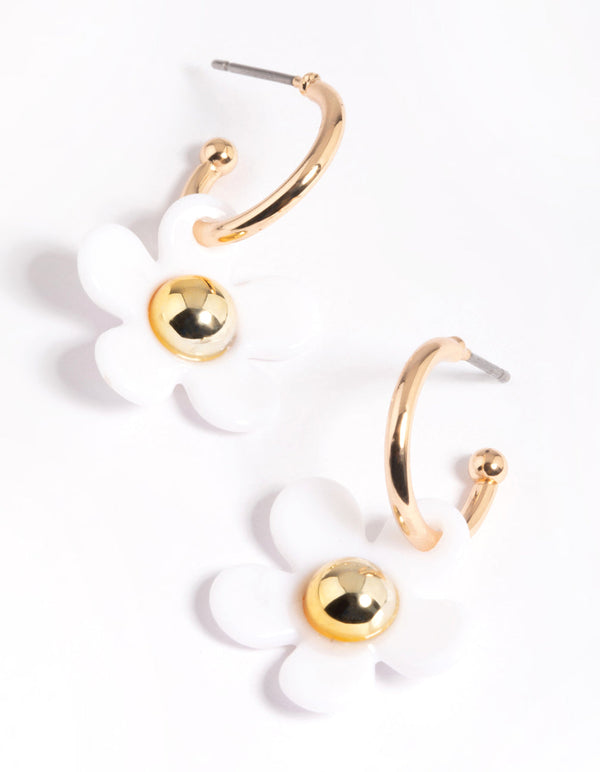 Gold Flower Motif Huggie Earrings