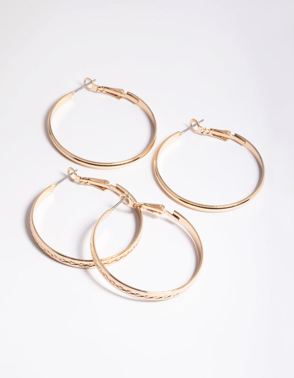 Gold Textured Hoop Earrings Pack