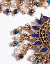 Blue Beaded Statement Fan Drop Earrings - link has visual effect only