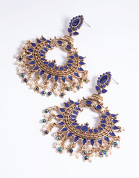 Blue Beaded Statement Fan Drop Earrings - link has visual effect only