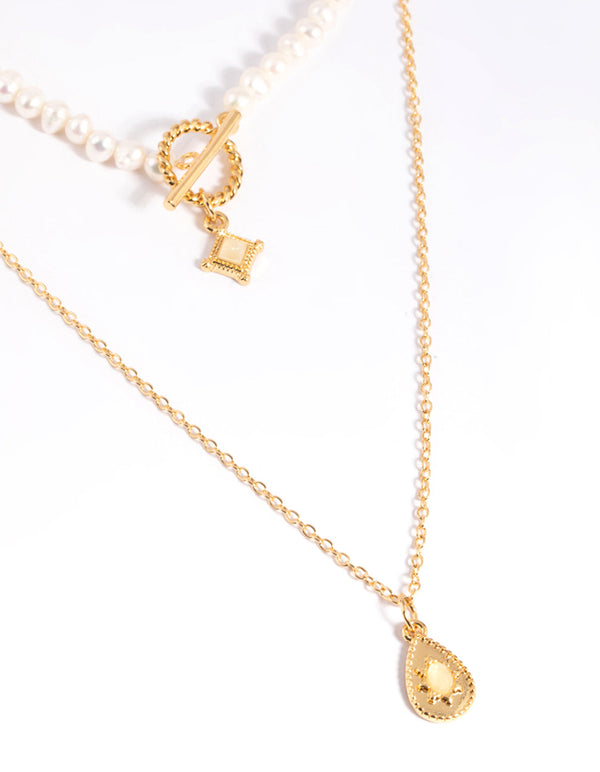Gold Plated Freshwater Pearl Fob Necklace