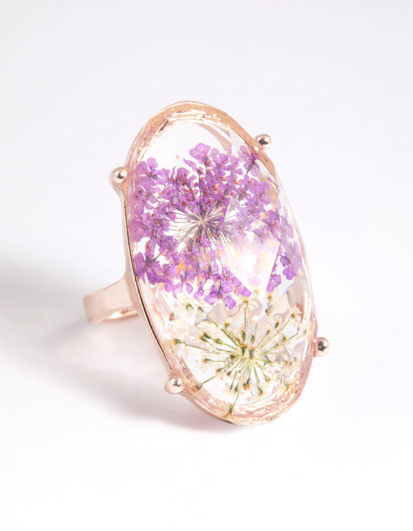 Gold & Lilac Flower Ring
