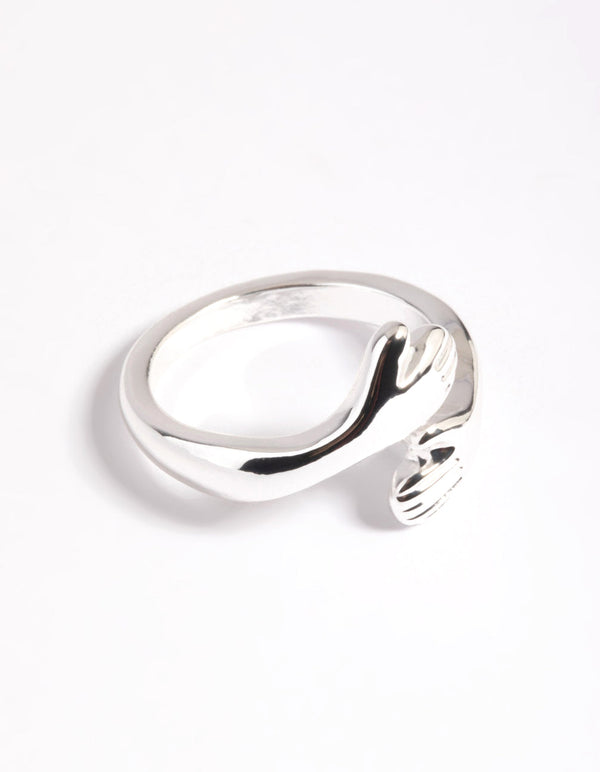 Silver Plated Hugging Hands Ring