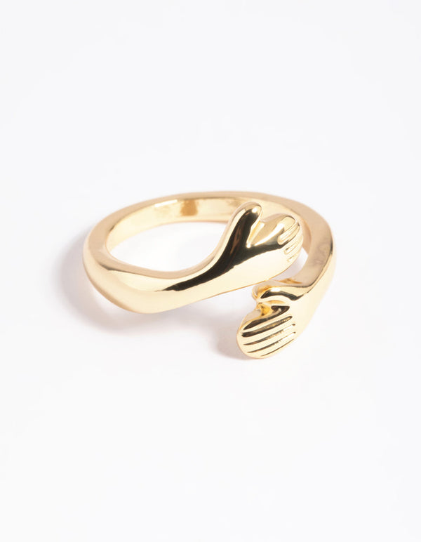 Gold Plated Hugging Hands Ring
