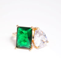 Rhodium Cubic Zirconia Green Statement Ring - link has visual effect only