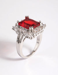 Rhodium Cubic Zirconia Red Asscher Ring - link has visual effect only