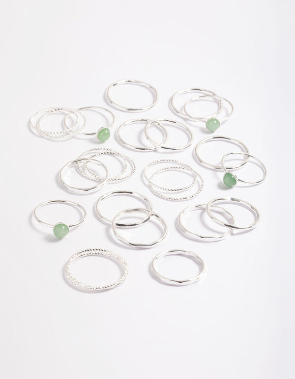 Silver Green Aventurine Ring Stack Pack