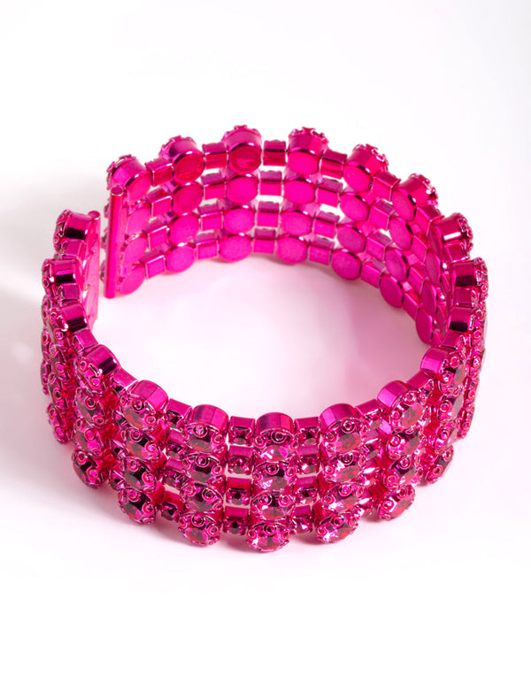 Pink Diamante Cuff Bangle Bracelet