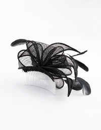 Black Looped Sinamay Fascinator Comb with Feathers - link has visual effect only