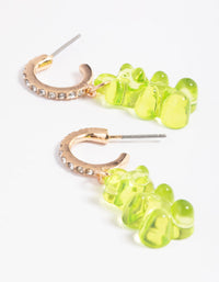 Gold Diamante Green Cute Bear Earrings - link has visual effect only