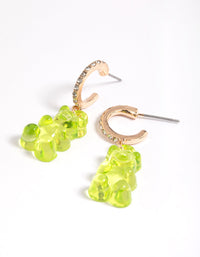 Gold Diamante Green Cute Bear Earrings - link has visual effect only