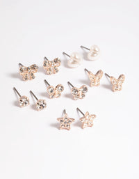 Kids Rose Gold Diamante Butterfly Stud 6-Pack - link has visual effect only