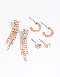 Rose Gold Diamante Stud & Hoop Earrings Pack - link has visual effect only