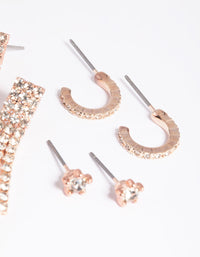 Rose Gold Diamante Stud & Hoop Earrings Pack - link has visual effect only
