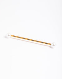 Gold Plated Titanium Faux Pearl Industrial Bar - link has visual effect only