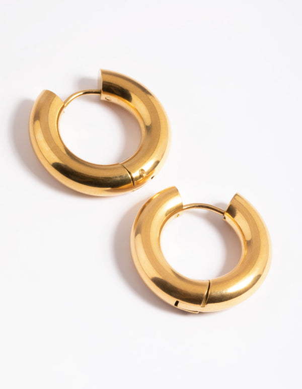 Gold Plated Stainless Steel Chunky Medium Hoop Earrings