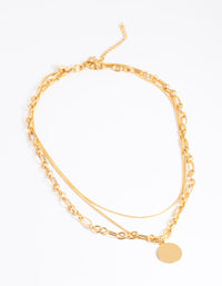 Gold Plated Stainless Steel Oval Chunky Disc Necklace - link has visual effect only