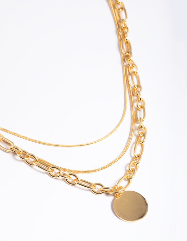 Gold Plated Stainless Steel Oval Chunky Disc Necklace