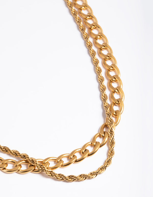 Gold Plated Stainless Steel Twist Chain Double Layer Necklace