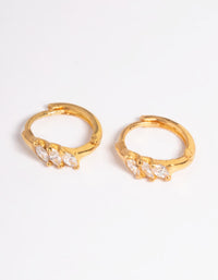 Gold Plated Sterling Silver Cubic Zirconia Four Stone Huggie Earrings - link has visual effect only
