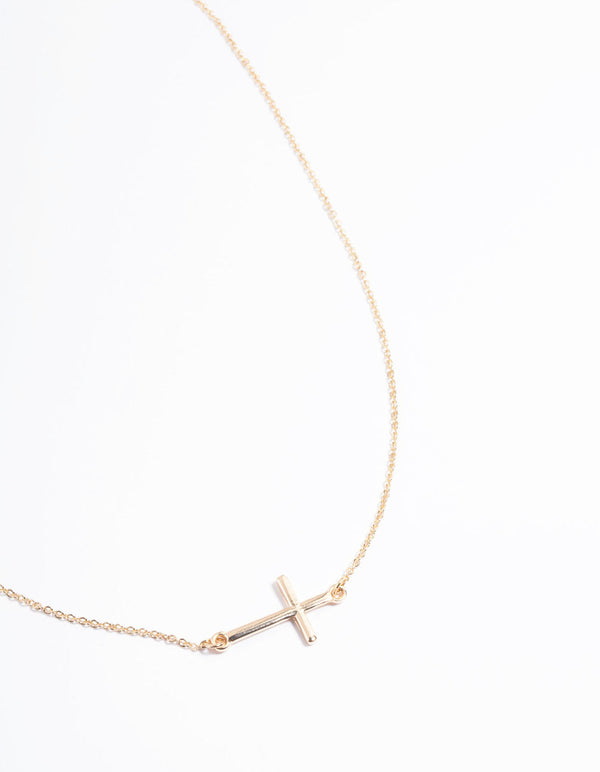 Gold Simple Bar Cross Necklace