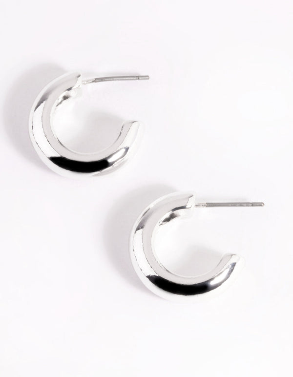 Silver Small Round Chubby Huggie Earrings