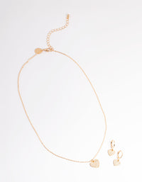 Gold Pave Heart Necklace & Huggie Set - link has visual effect only