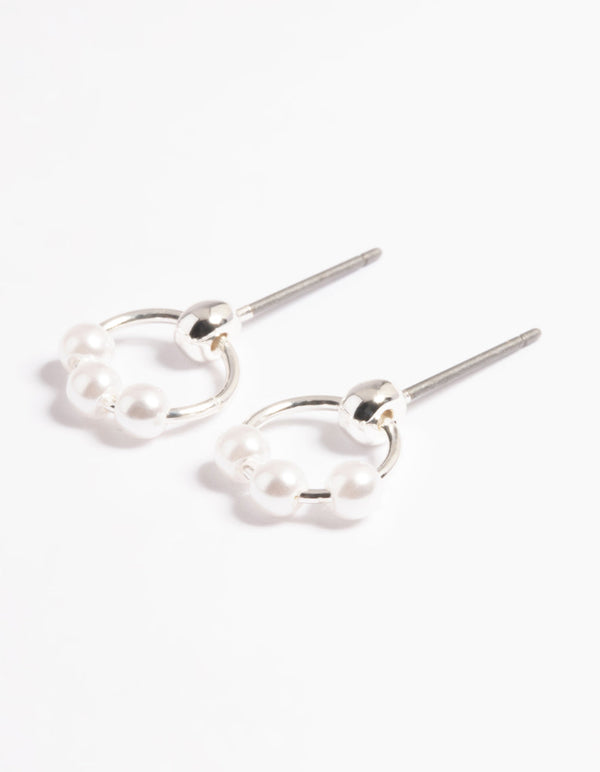 Silver 3 Pearl Circle Stud Earrings