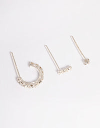 Sterling Silver Cubic Zirconia Curve Earring Stud Pack - link has visual effect only
