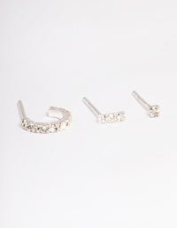 Sterling Silver Cubic Zirconia Curve Earring Stud Pack - link has visual effect only