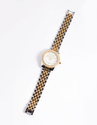 Mixed Metal Two Tone Diamante Watch - link has visual effect only