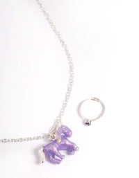 Kids Silver Glitter Necklace & Ring Set - link has visual effect only