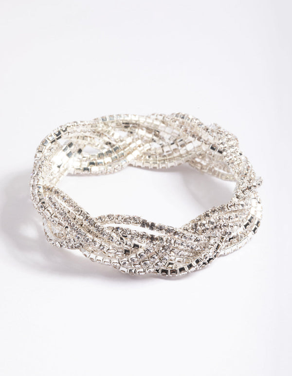 Silver 3 Row Diamante Braid Bracelet