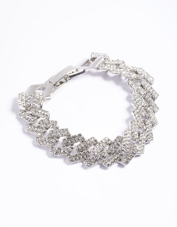 Rhodium Diamante Miami Chain Bracelet