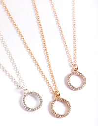 Mixed Metal Diamante Open Circle Necklace Pack - link has visual effect only