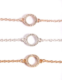 Mixed Metal Diamante Open Circle Bracelet Pack - link has visual effect only