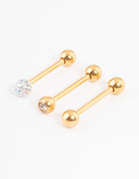 Gold Plated Titanium Pave Ball Tongue Piercing Pack - link has visual effect only