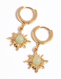 Gold Plated Green Semi Precious Sun Earrings - link has visual effect only