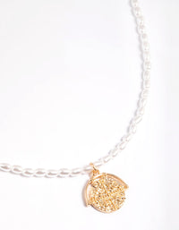 Gold Pearly Disc Pendant Necklace - link has visual effect only