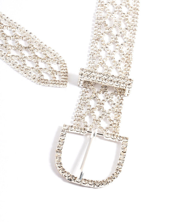 Silver Diamante Mesh Chain Belt