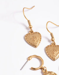 Worn Gold Antique Heart & Disc Earrings Pack - link has visual effect only