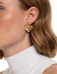 Worn Gold Flower Clip On Earrings - link has visual effect only