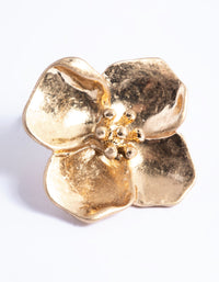 Worn Gold Flower Clip On Earrings - link has visual effect only