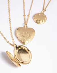 Worn Gold Mix Locket Triple Row Necklace - link has visual effect only