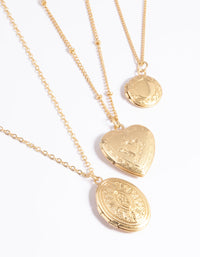 Worn Gold Mix Locket Triple Row Necklace - link has visual effect only