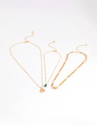 Worn Gold Multi Row Stone Coin Necklace - link has visual effect only