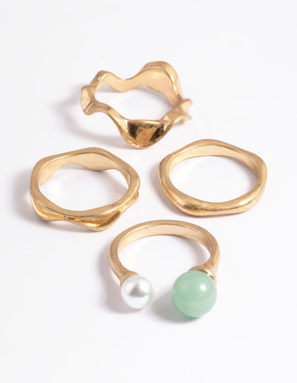 Worn Gold & Pearl Molten Ring Pack
