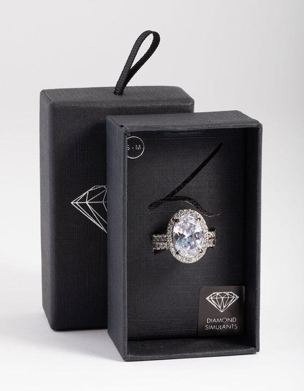 Diamond Simulant Silver Large Oval Halo Ring Pack