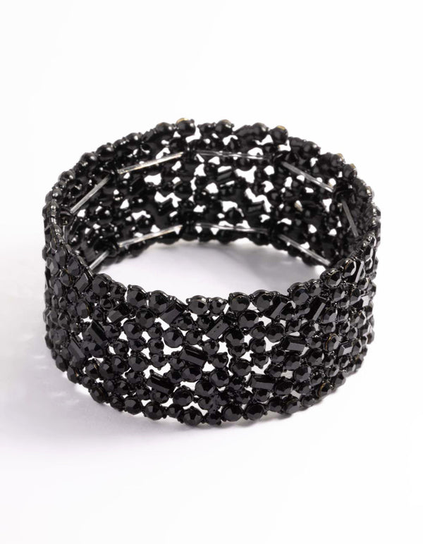 Black Embellished Stone Stretch Bracelet